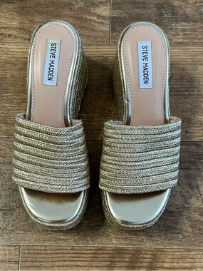 Steve Madden Metallic Gold Woven Wedge Slides